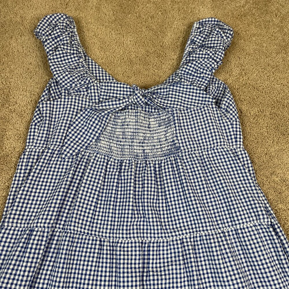Old Navy Dress Womens L Blue Gingham Plaid Tiered Seersucker Maxi Cottagecore - Picture 9 of 10